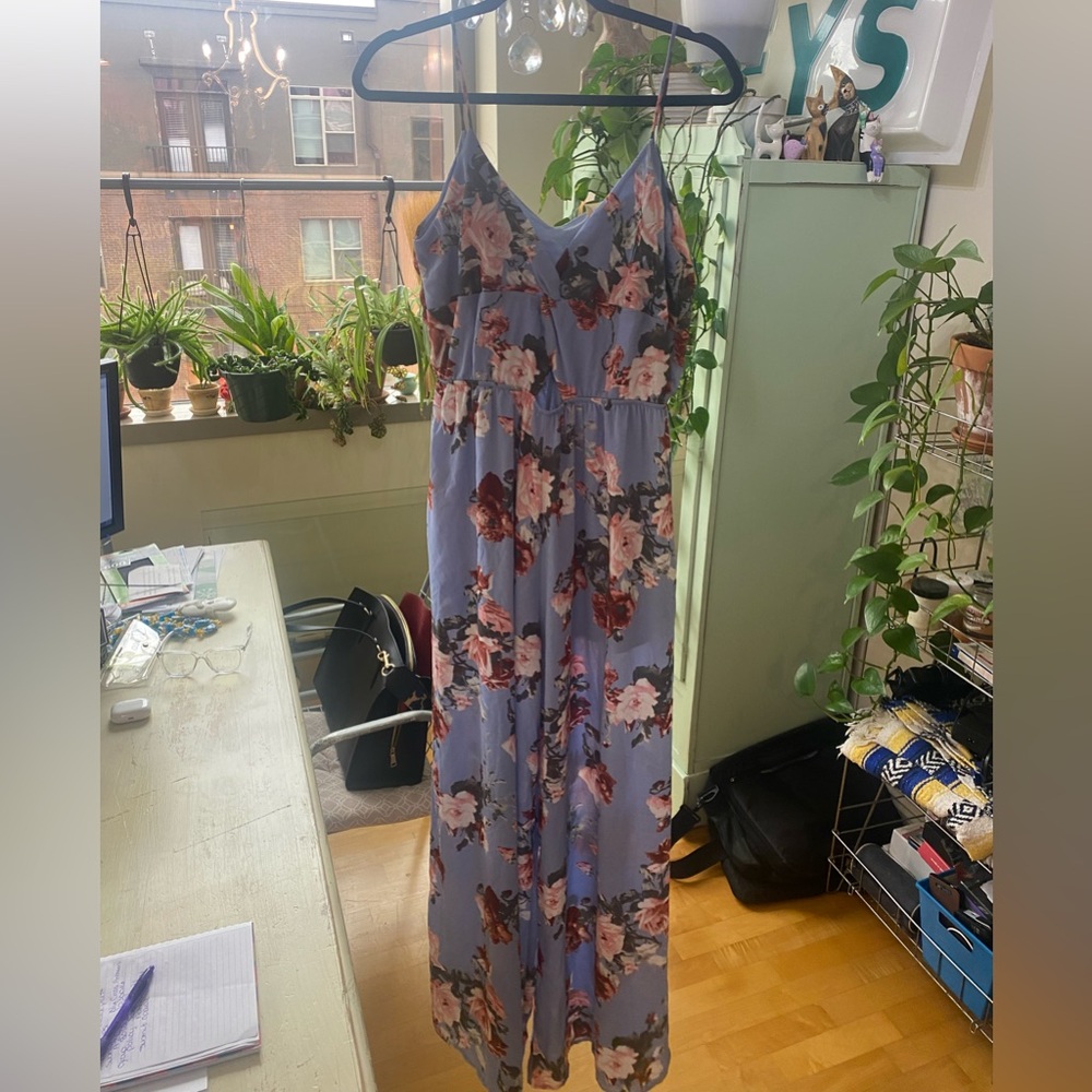Peach Love California Blue Floral Jumpsuit Size M Wide Leg Boho